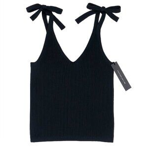 NWT BCBGMAXAZRIA Ribbed Bow Tie Tank Top Black Knit XS V-Neck Crop Chic